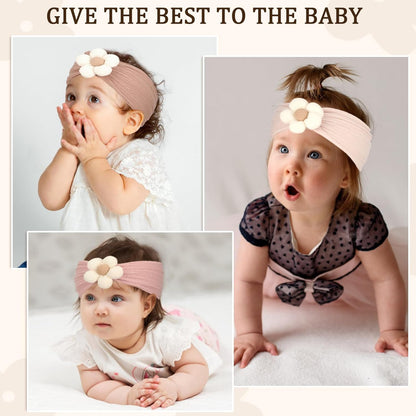 Baby Flower Headbands Set (3 Pcs, Beige Pink Khaki