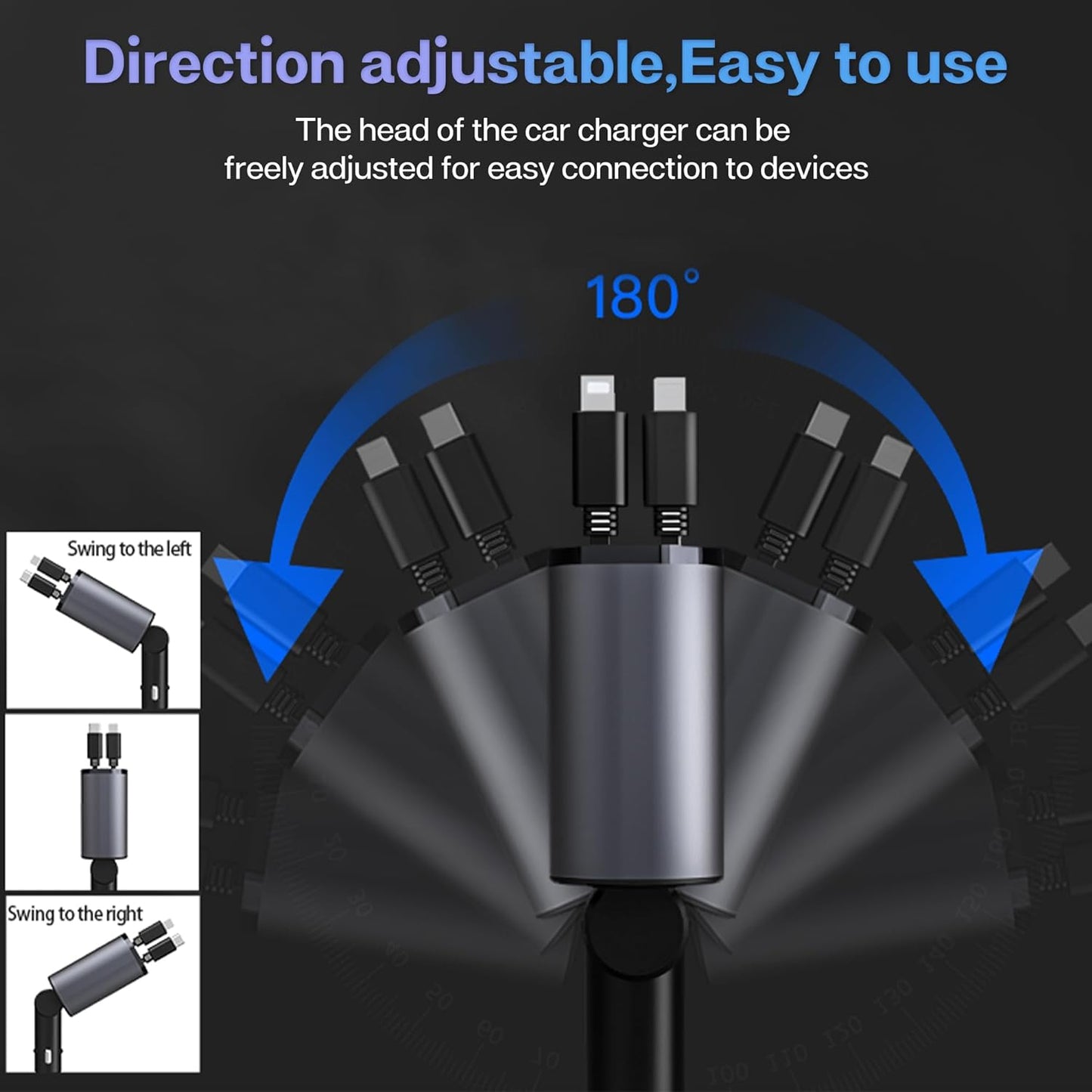 100W Retractable Car Charger: Fast Charge iPhone & Type C ⚡️