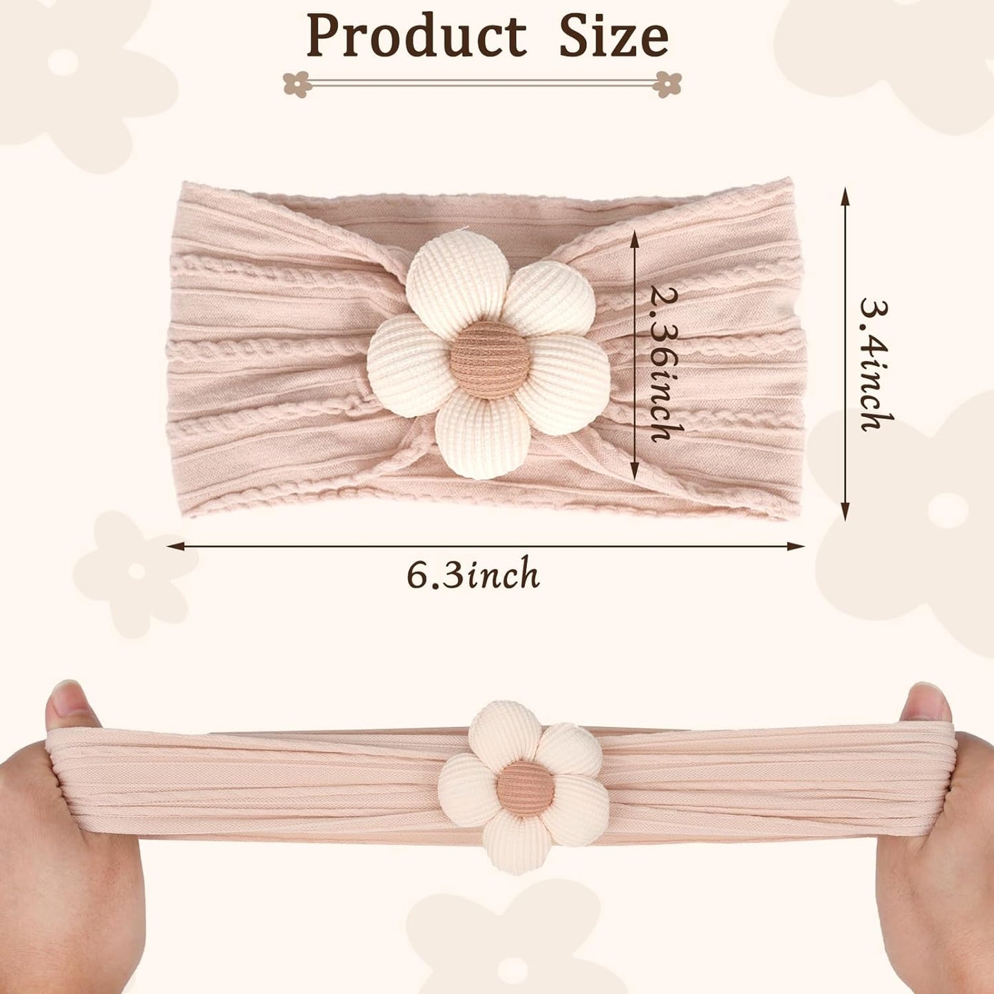 Baby Flower Headbands Set (3 Pcs, Beige Pink Khaki