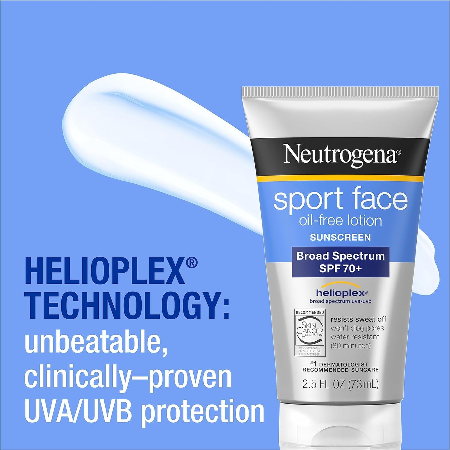 Neutrogena Sport Face Sunscreen SPF 70+ - Oil-Free, Sweat &amp; Water Resistant